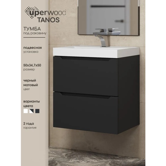 Тумба под раковину 50 см, Uperwood Tanos, черная матовая #5