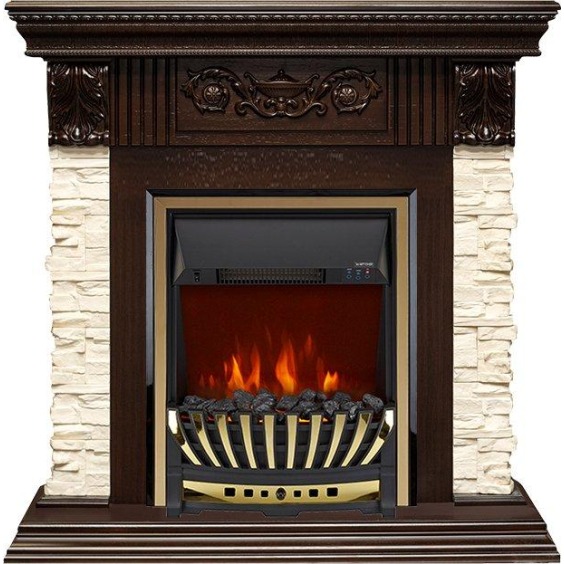 Каминокомплект Luxemburg (каменный) - Сланец/Темный дуб с очагом Aspen Gold #1