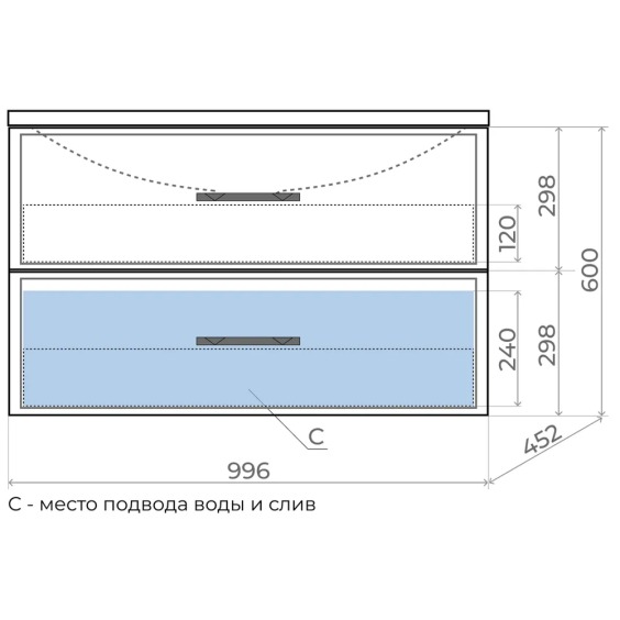 Тумба под раковину для ванной подвесная Uperwood Foster 100х45,2х60 см, белая #5