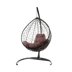 Комплект подвесное кресло Капля с ротангом коричневое, коричневая подушка