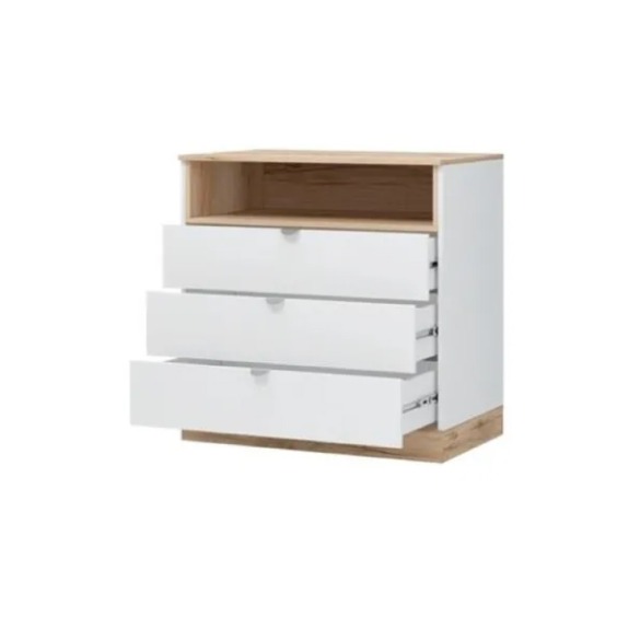 Комод 3 ящика Юкки КМ 3Я 900 (900х910х550) Фасад Белый/Корпус Дуб делано #2