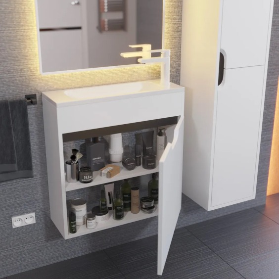 Тумба под раковину для ванной подвесная Uperwood Modul 60х21х60 см, белая/графит #9
