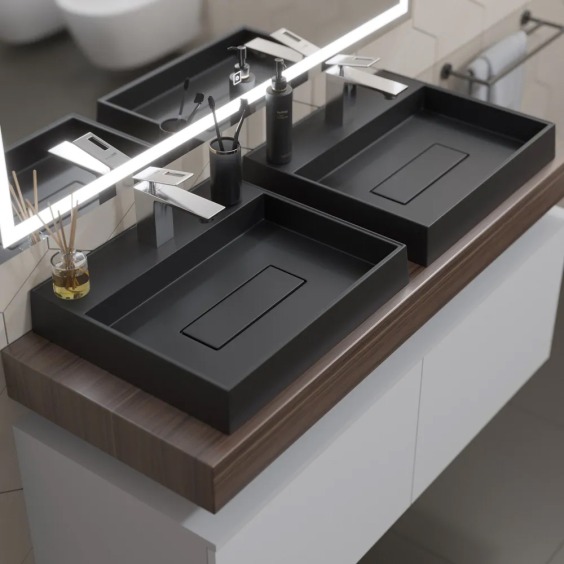 Раковина для ванной накладная 50 см, Uperwood Tanos Quartz, прямоугольная, черная, "уголь" #8