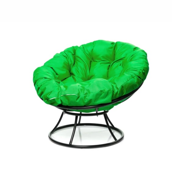 Комплект кресло Папасан без ротанга черное, зеленая подушка #2