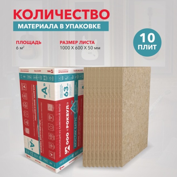 Утеплитель Rockwool Акустик Баттс 1000х600х50 мм, 10 шт. уп #4