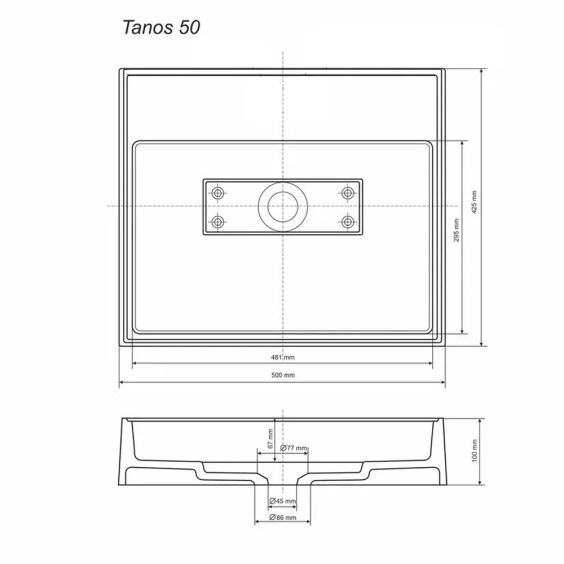 Раковина накладная прямоугольная, Uperwood Tanos Quartz 50 см, без отверстия для смесителя, белая, "жасмин" #9