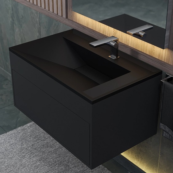Раковина для ванной кварцевая Uperwood Lotus Quartz 80х50х13 см, черная матовая, уголь #3