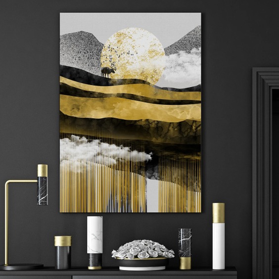 Картина "Рассвет" на натуральном холсте для домашнего интерьера, украшения и декора вертикальная, размер 80х50см #1