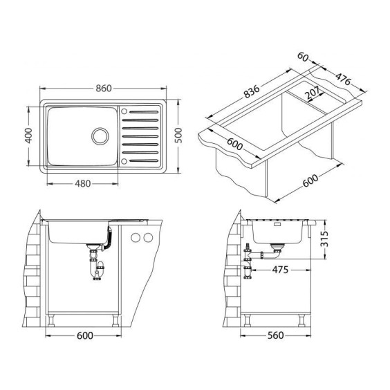 Alveus Galeo 30 SAT 90 FI 860X500 кухонная мойка #8