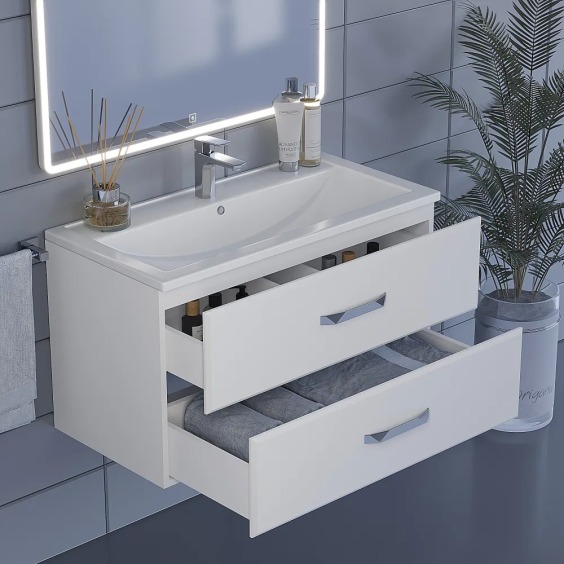 Тумба под раковину для ванной подвесная Uperwood Foster 90х45,2х60 см, белая #4