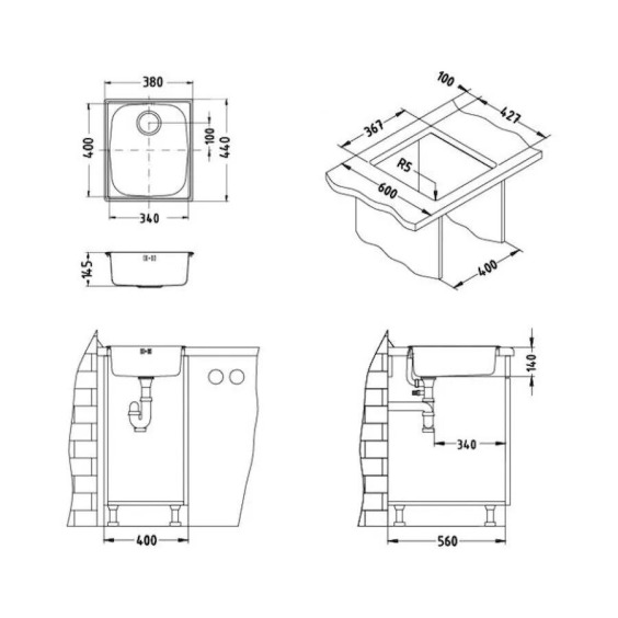 Alveus Basic 10 LEI-90 380X440 1X кухонная мойка #2