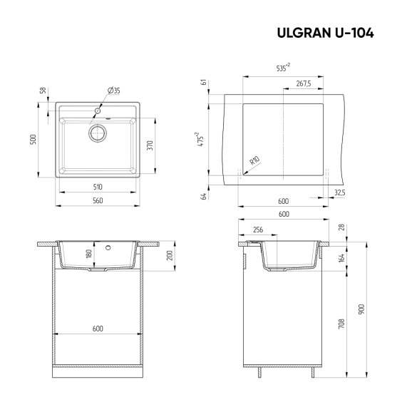 Мойка для кухни из искусственного камня Ulgran U-104-308, черный #3