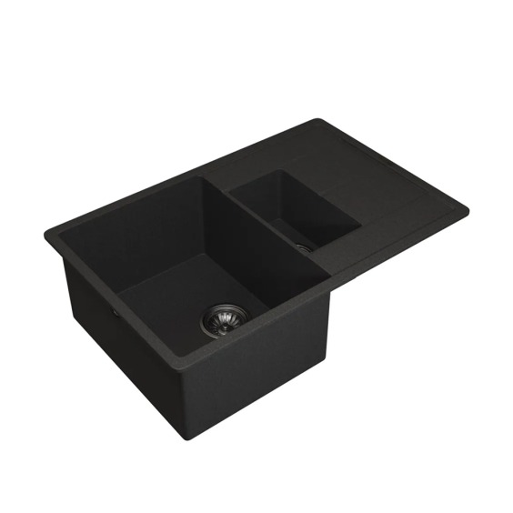 Кухонная мойка кварцевая Uperwood Quartz UPD-05-04, прямоугольная двухсекционная, черная #2