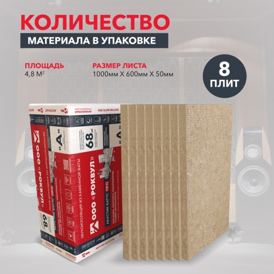 Утеплитель Rockwool Акустик Баттс Pro 1000х600х50 мм, 8 шт. уп #6