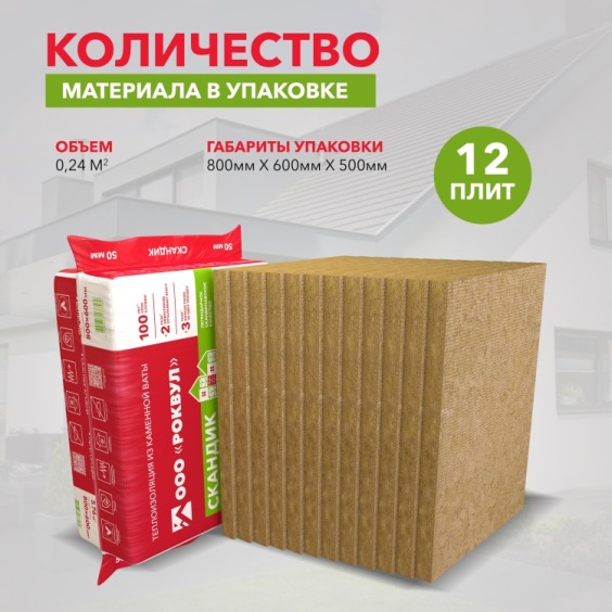 Утеплитель Rockwool Лайт Баттс скандик 800х600х50 мм, 12 шт. уп #7